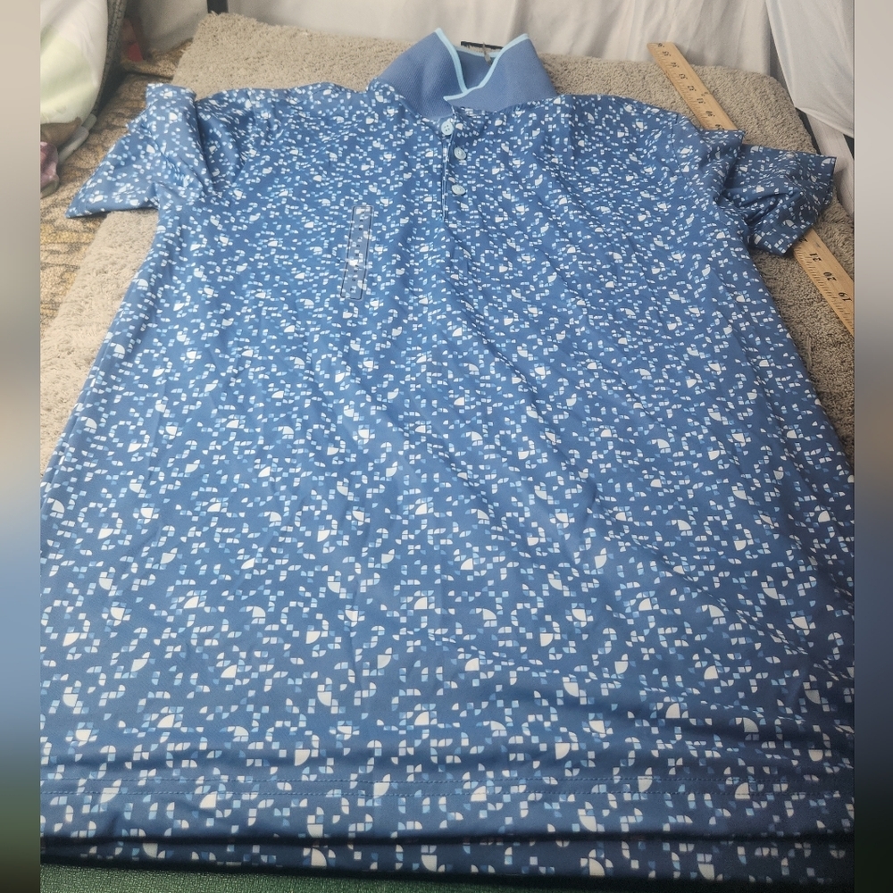 Men's Short Sleeve Disco Geo Print Blue Polo - Walter Hagen - S